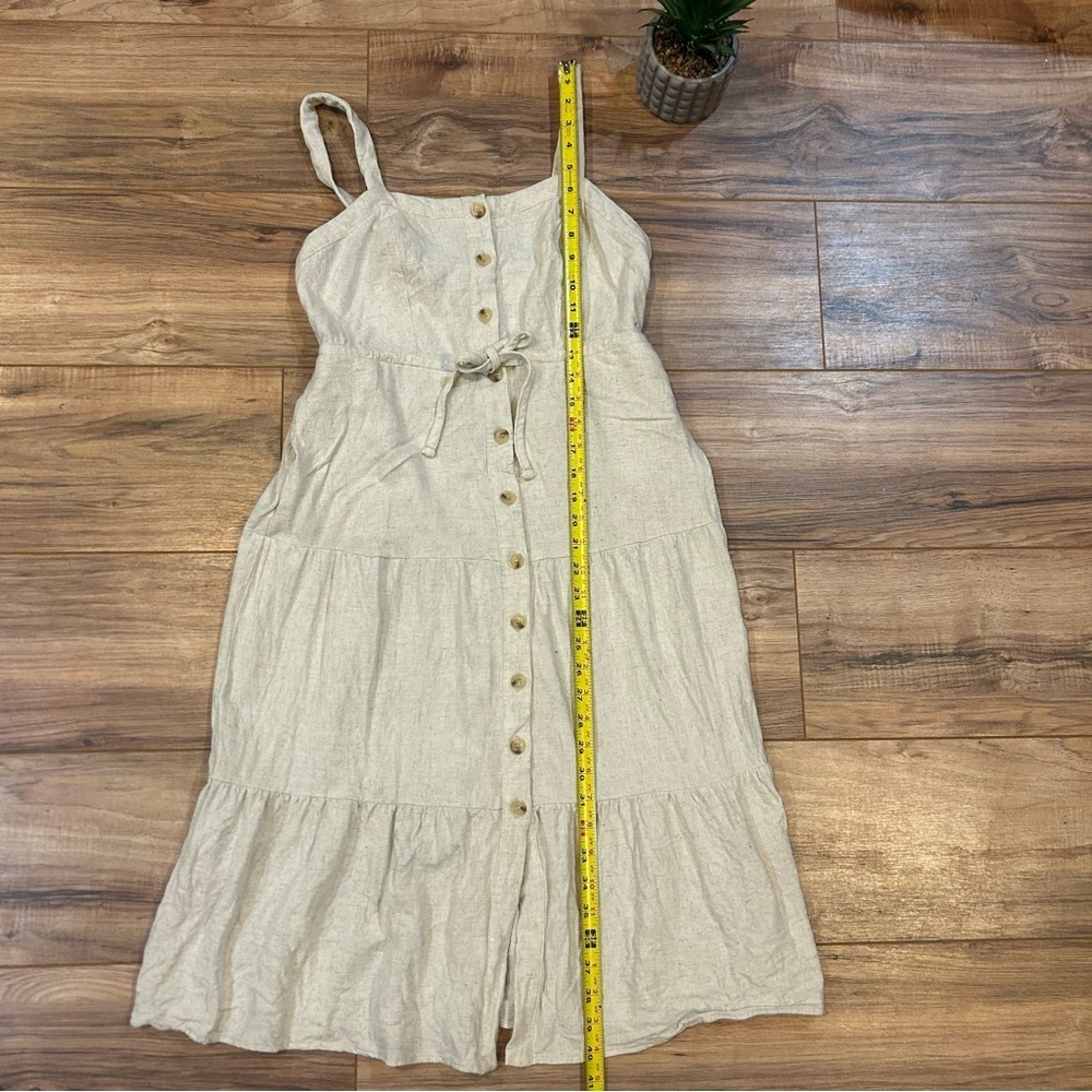 Lucky Brand Tan Midi Dress Tie Front and Pockets Size Medium Petite - Picture 7 of 9